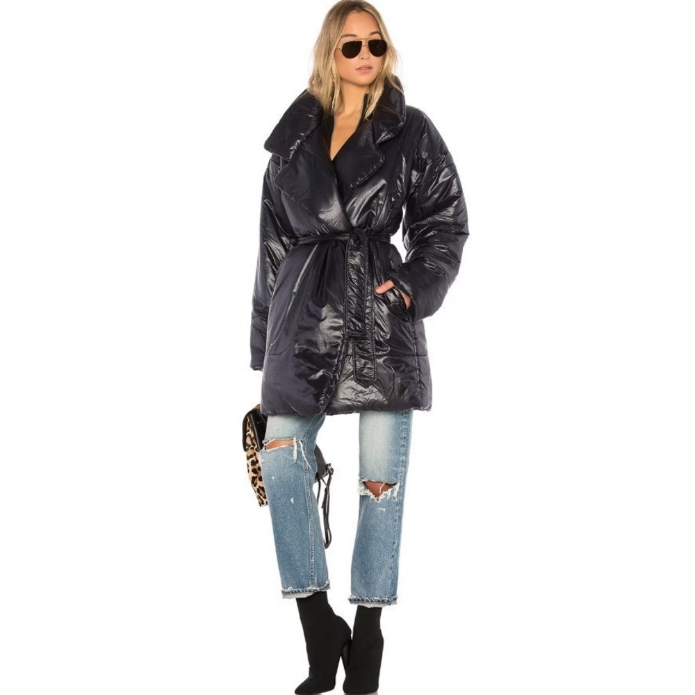 Norma Kamali Sleeping Bag Car Coat‎ Women's XL Black Belted Puffer Avant Garde